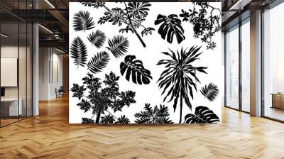 Tropical flowers and plants set Wall mural