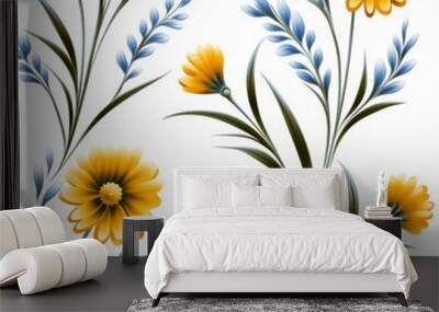 Seamless yellow floral pattern on white background - premium quality for various projects Wall mural