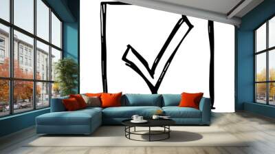 Hand drawn check mark illustration. Marker right sign clipart. Ink scribble checkbox. Single element Wall mural