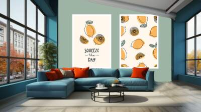 Squeeze the day. Inspirational card or home decor with hand drawn lemons.  Wall mural