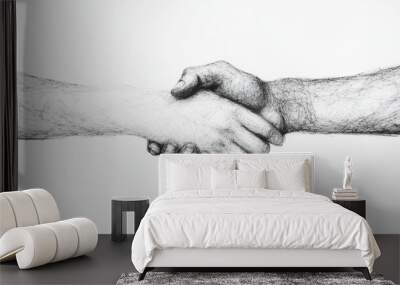 Symbolic representation of unity and collaboration through a handshake of two digital hands Wall mural