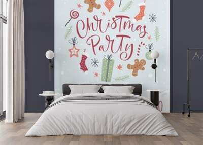 Vector christmas party invitation with handwritten modern brush lettering. Wall mural