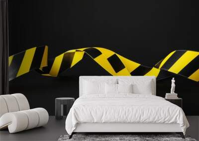 Vector illustration of police warning tape with yellow and black stripes, caution ribbon Wall mural