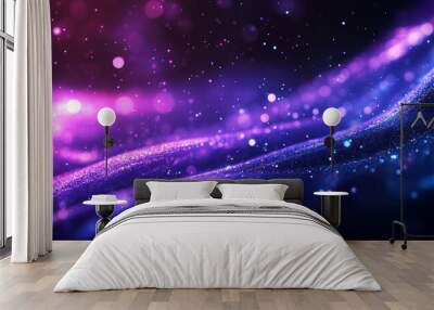 A vibrant abstract background featuring glittering waves of purple and blue hues, with a bokeh effect creating a magical and dreamy atmosphere.
 Wall mural