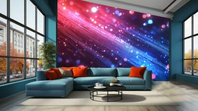 Abstract image showcasing dynamic red and blue digital light streaks with bokeh effects, creating a futuristic and high-tech atmosphere.
 Wall mural