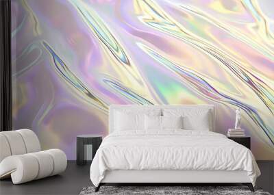 Vibrant abstract background with swirling iridescent colors in soft pastel shades, creating a fluid and glossy visual effect.
 Wall mural