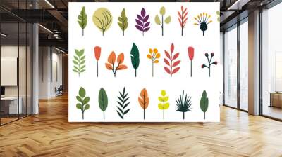 Abstract foliage collection. Botanical futuristic elements in flat style isolated on white background. Vector illustration Wall mural