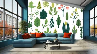 Abstract foliage collection. Botanical futuristic elements in flat style isolated on white background. Vector illustration Wall mural