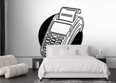 Contactless bank card, credit card in payment terminal, credit card machine, one line art Wall mural