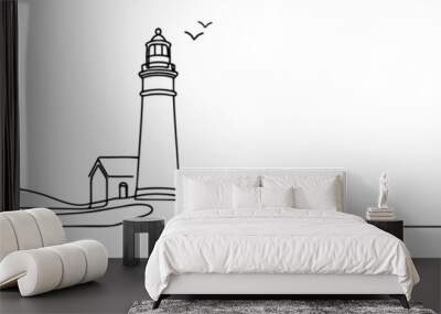 Continuous simple line drawing of lighthouse icon isolated on white background Wall mural