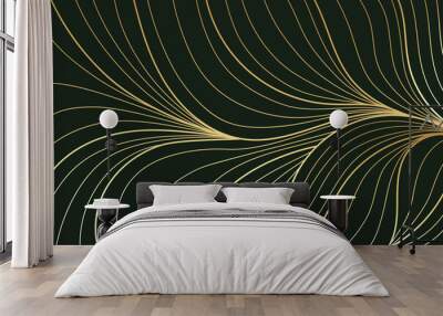 Golden emerald wallpaper. Abstract background. Gold line art texture with green design. Vector illustration. Wall mural