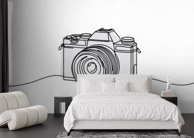 One continuous line drawing of a camera. Wall mural