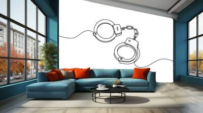 One line continuous drawing design of Handcuffs isolated on white background. Wall mural