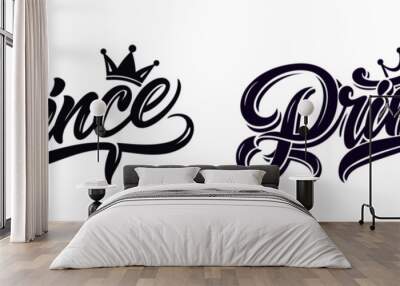 Prince - calligraphy lettering with a hand drawn crown on a white background. Vector illustration. Wall mural