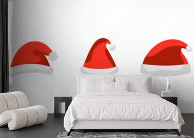 Set christmas santa hat in flat style isolated . Vector illustration Wall mural