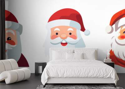 Set of cartoon santa claus heads in flat style isolated. Vector illustration Wall mural