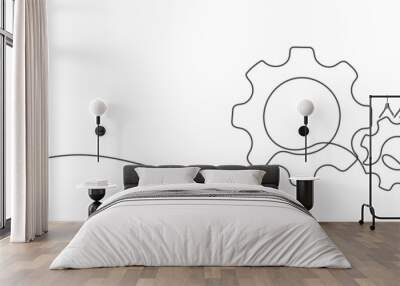 Single line drawing with one gear. One continuous line illustration of gear wheel. Wall mural