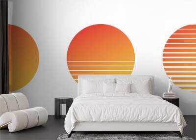 sun set of vector planets isolated on white background.Flat design. Summer vector illustration. 1980s vintage music Wall mural