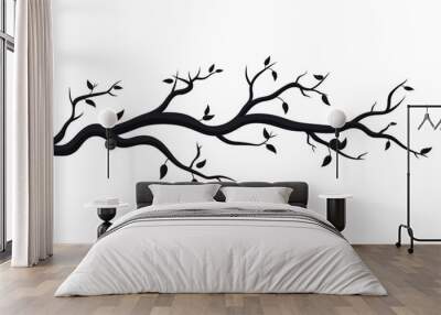 Tree branch in flat style. Spring tree branches with different leaves. Vector illustration Wall mural