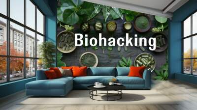 modern biohacking. green natural dietary supplements Wall mural