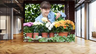 girl on the porch   with flowers Wall mural