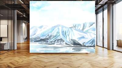 Arctic landscape and glacier. Backgrounds with copy space. Hand-drawn vertical watercolor illustration Wall mural