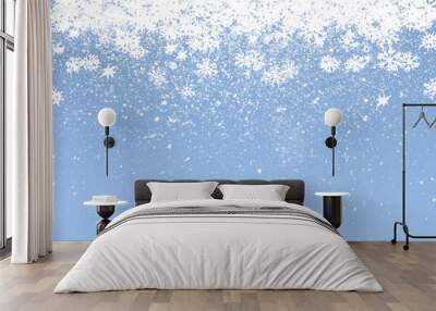 Blue winter snowfall  watercolor background for your design. Hand drawn  texture Wall mural