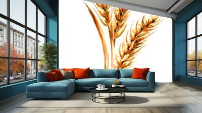 Ears of wheat. Watercolor hand drawn vertical illustration, isolated on white background Wall mural