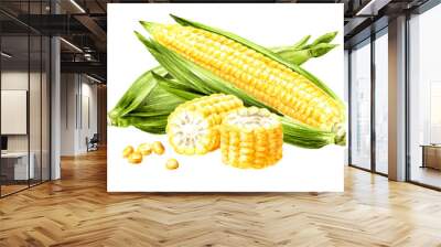 Fresh sweet corn. Hand drawn watercolor illustration isolated on white background Wall mural