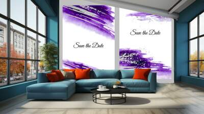 Purple with silver vertical background and template set for posters and Birthday, wedding, invitation, business cards. Hand drawn watercolor illustration Wall mural