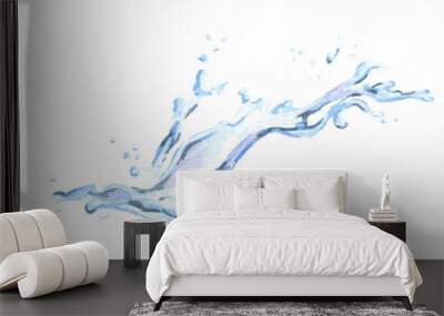 Stream and splash of water isolated on white background. Watercolor hand drawn illustration Wall mural