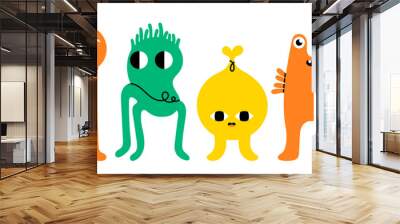 Abstract little Monsters or fantastic animals. Various quirky funny creatures. Cartoon childish style. Cute characters. Colorful hand drawn Vector illustration. Isolated design elements Wall mural