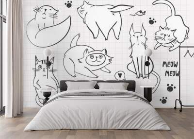 Hand drawn various cats. Graphic vector set. All elements are isolated Wall mural