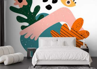 Hand drawn various shapes and doodle objects. Abstract contemporary modern trendy vector illustration. Stamp texture. Perfect for textile print Wall mural