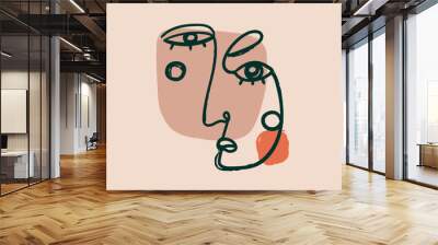 Modern abstract Face. Cubism painting style. Contemporary female or male silhouette. Hand drawn Outline Vector isolated illustration. Continuous line, minimalistic concept
 Wall mural