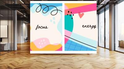 Motivational, inspirational, lifestyle words. Abstract backgrounds. Set of four isolated square Poster templates. Card, poster design. Wall art decor. Hand drawn modern Vector illustrations Wall mural