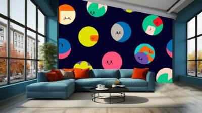 round abstract icons. funny comic faces with various emotions in circles. various abstract creatures Wall mural