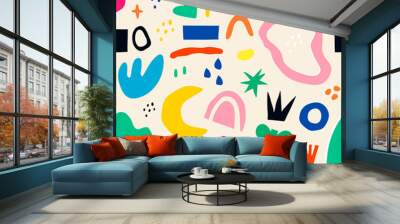 Set of Hand drawn various colorful shapes and doodle objects. Abstract contemporary modern trendy vector illustration. Seamless pattern. Wallpaper, textile print Wall mural