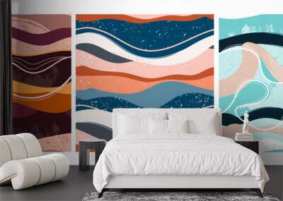 Set of three hand drawn abstract contemporary seamless patterns. Smooth lines. Stone texture. Modern trendy colorful illustration in vector. Marbleized effect. Every pattern is isolated Wall mural