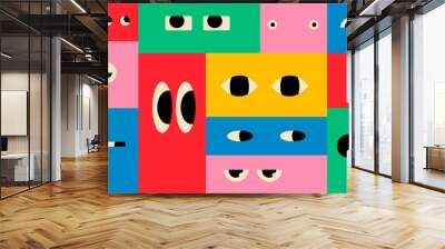 Various colorful rectangles with Eyes. Geometric figures with face emotions. Different shapes. Hand drawn trendy Vector illustration. Cute funny characters Wall mural