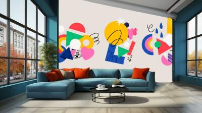 Various colorful shapes and doodle objects, geometric figures. Abstract contemporary modern trendy illustration. Hand drawn Vector set. Poster, logo, print templates Wall mural