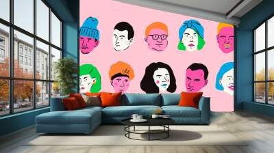 Various portraits of men and women. Diverse stylish people. Trendy modern art. Cartoon, minimal, abstract contemporary style. Avatar, icon, poster, logo templates. Hand drawn Vector illustration set Wall mural