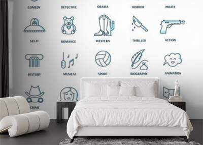 Film genre icon set Wall mural