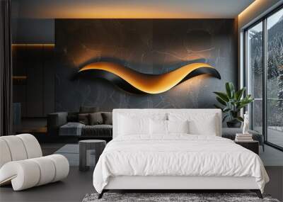 A decorative wall sconce with a sleek, modern design, adding both illumination and style to the living room walls. shiny, Minimal and Simple, Wall mural