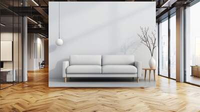 A modern minimalist living room with a clean-lined sofa and a low-profile coffee table emphasizing the beauty of simplicity and open space Illustration, Image, , Minimalism, Wall mural