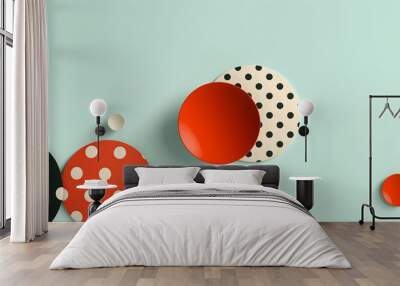 Cheerful polka dots in a variety of sizes and colors, perfect for creating a joyful and upbeat atmosphere. Illustration, Image, , Minimalism, Wall mural