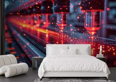 Electrodynamics and optics design focusing on the interactions of electromagnetic forces, light behavior, and advanced optical technologies in scientific research. high resolution Illustration, in Wall mural