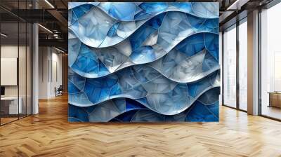 Geometric Style, A creative depiction of blue ice textures with geometric shapes and gray lines, accented with vibrant colors to illustrate the fusion of technology and communication. Various colors, Wall mural