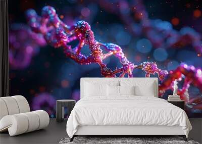 Illustration of DNA replication process, highlighting enzymes and nucleotide base pairing, crucial in genetics. , Minimalism, Wall mural