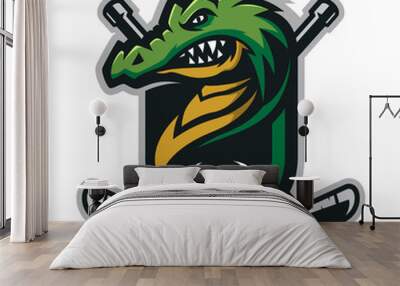 Crocodile head mascot logo for the Hockey team logo. vector illustration. can be used for your team logo. printed on t-shirts and so on. Wall mural